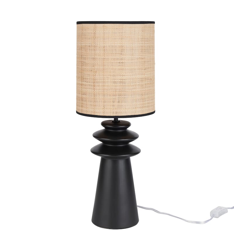 Nourison 22" Black Ceramic Tiered Table Lamp with Straw Shade