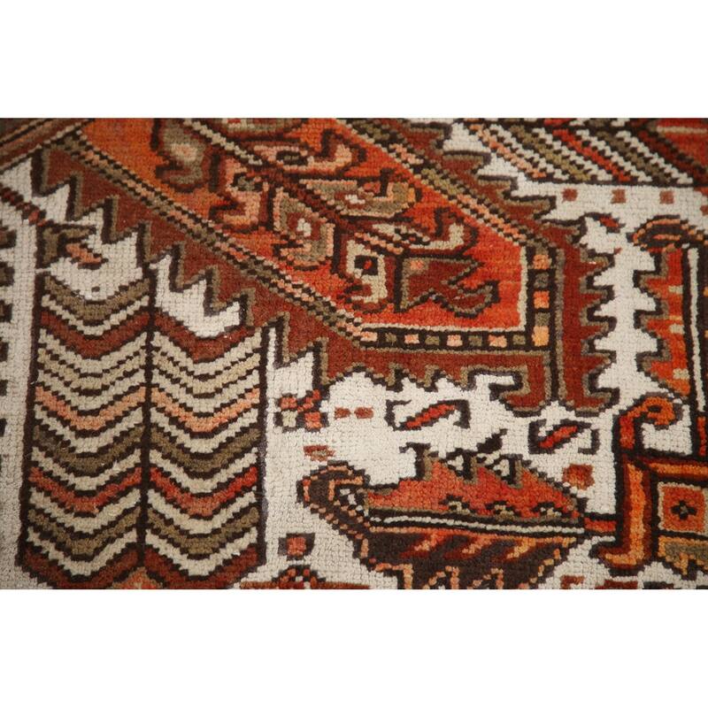 Hand Knotted Oriental 100% Wool Carpet Traditional Medallion Oranges & Rust Heriz Area Rug - 9' 6'' X 6' 10''