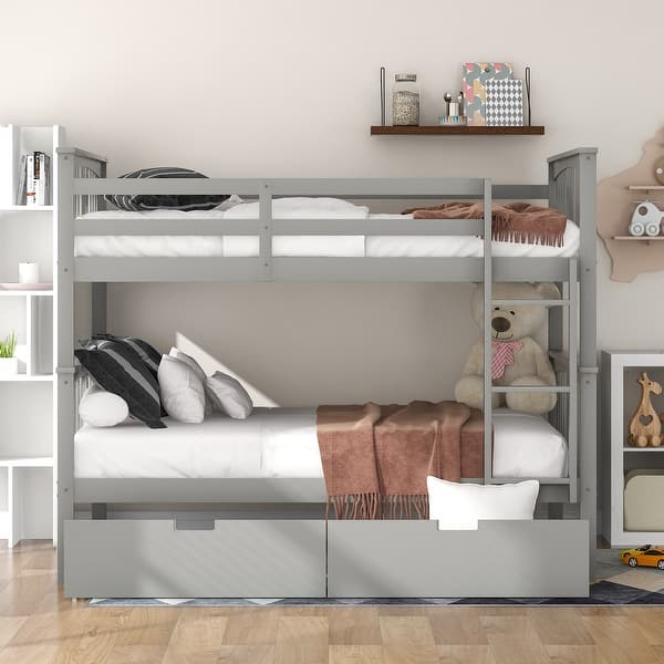 slide 2 of 12, Space-Saving Full over Full Bunk Bed with Drawers & Ladder