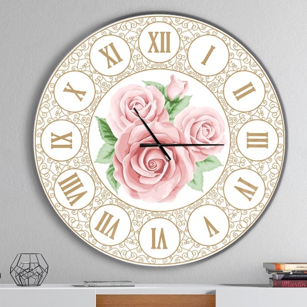 slide 2 of 10, Designart 'Hand drawn Pink Roses Shabby Chic Vintage' Oversized Contemporary Wall CLock