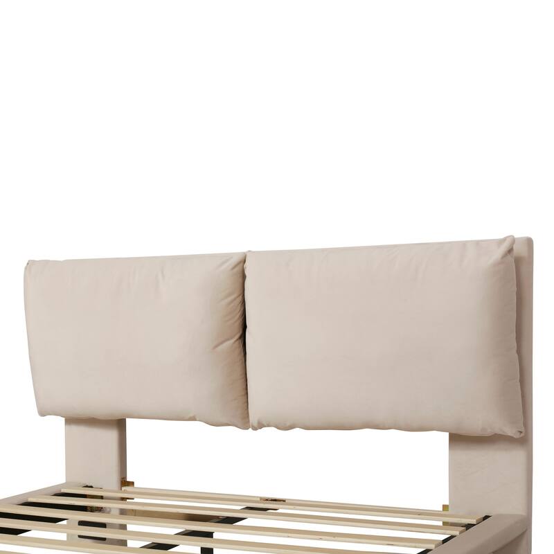 Queen Size Upholstered Platform Bed with Sensor Light and 2 Large Backrests