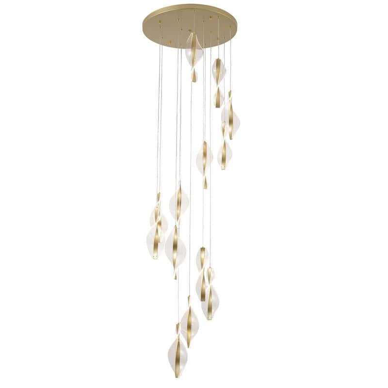 AIWEN Gold Modern LED Spiral Pendant Chandelier with Acrylic Shades Multi Light for Staircase Foyer