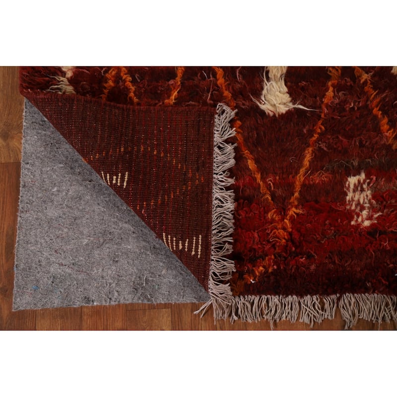 Hand Knotted Oriental 100% Wool Carpet Modern Geometric Red Moroccan Area Rug - 6' 4'' X 5' 0''