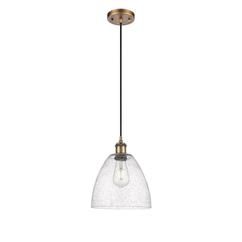 Innovations Lighting Ballston Bristol Glass 1 Light 9" Cord Hung Mini Pendant - Brushed Brass/Seedy