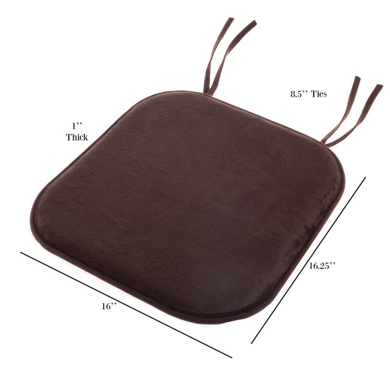 Memory Foam Chair Cushion- 16”x 16.25” Plush Chair Pad with Ties by Windsor Home