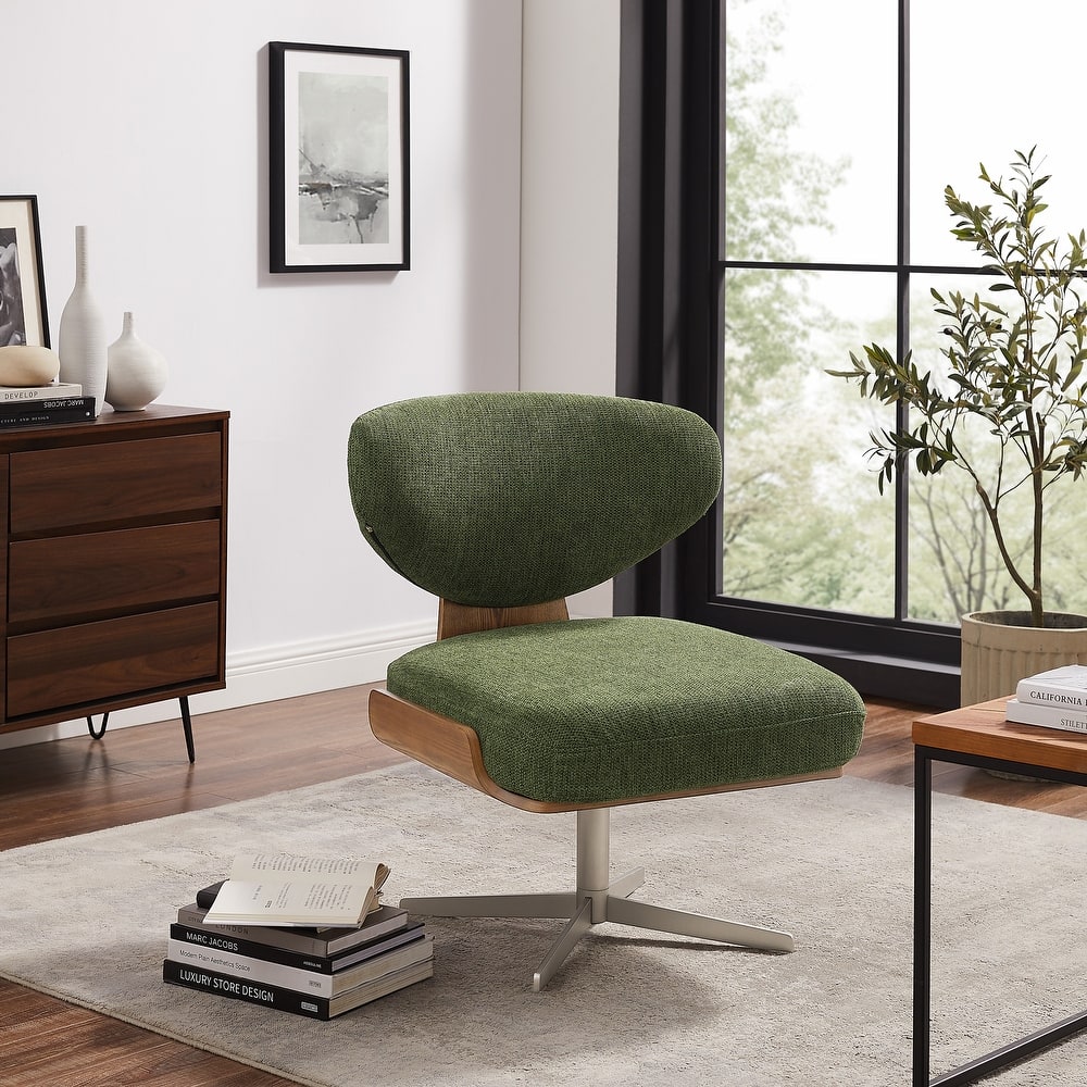 Art Leon Wood and Fabric Swivel Armless Accent Lounge Chair