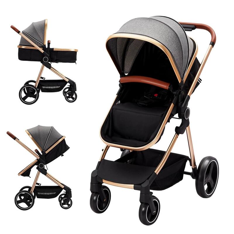 Convertible Baby Stroller, 3 in 1 Reversible Bassinet Stroller for Newborn - Grey