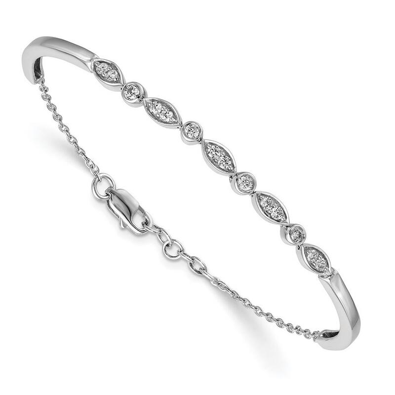 Curata 3mm 14k White Gold Diamond Cuff Stackable Bangle Bracelet