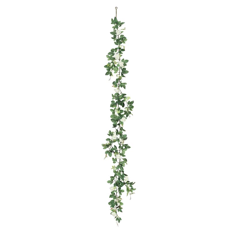 Cream White Artificial Tea Rose Flower Garland Hanging Vine 6ft - 72" L x 6" W x 3" DP