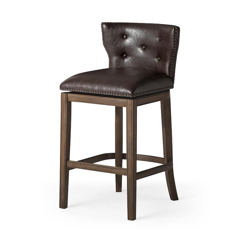 Maven Lane Hugo Kitchen Stool - Walnut Vegan Leather - Bar Height