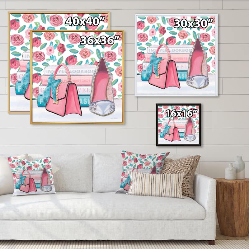 Designart "Pink Fashion high heels I" Posh & Luxe Framed Canvas