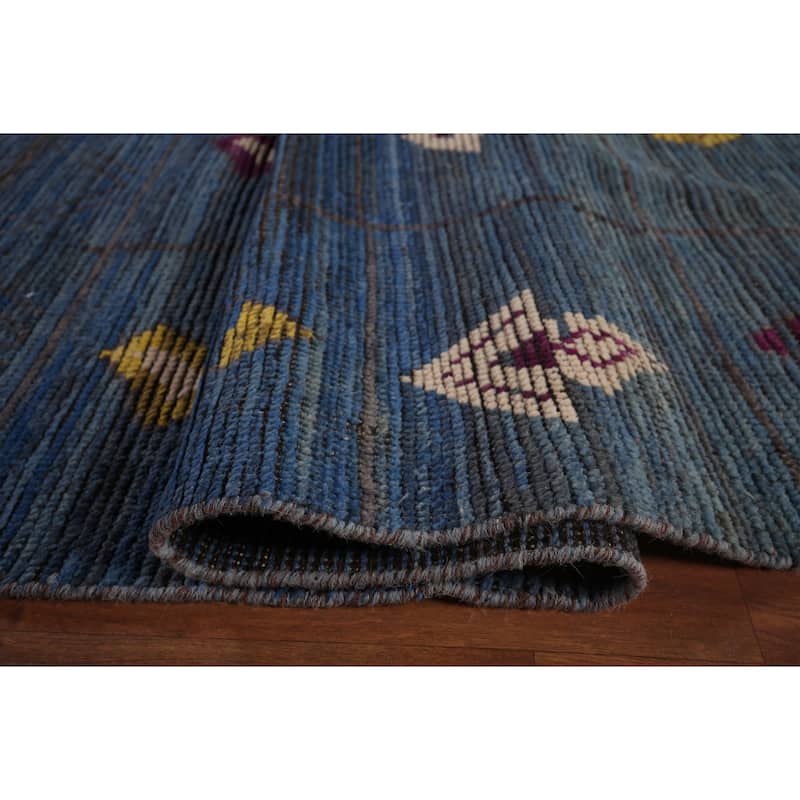 Blue Geometric Moroccan Large Area Rug Hand-Knotted Wool Carpet - 12'1"x 18'5"