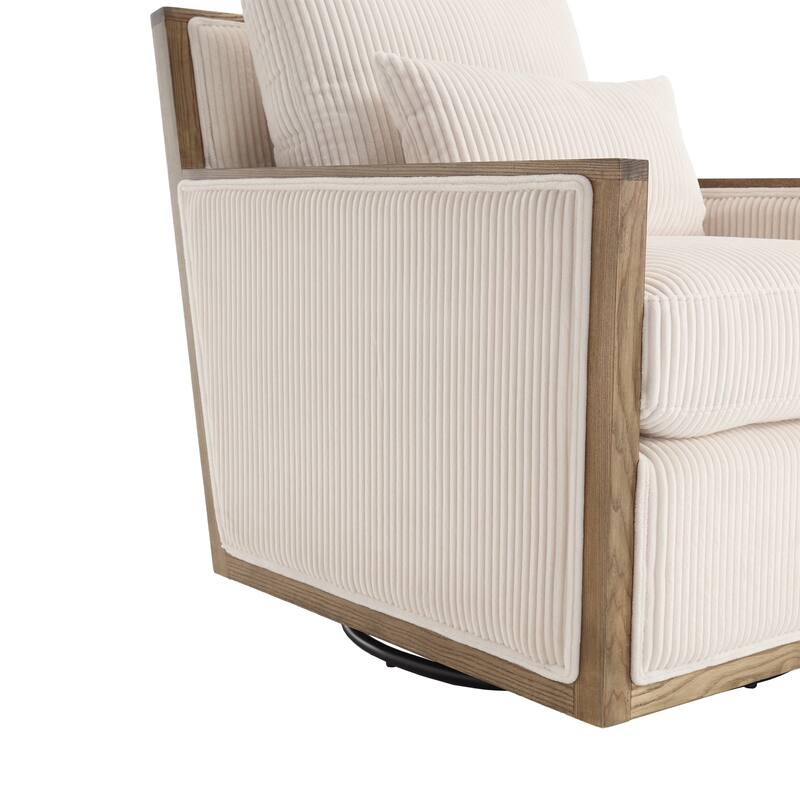 Beige 26.77" Swivel Barrel Chair with Hardwood Frame
