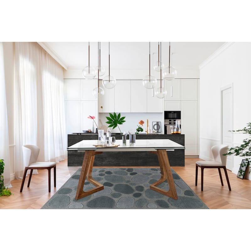 Clear Glass Extension Table with Alu Frame and Ashwood legs