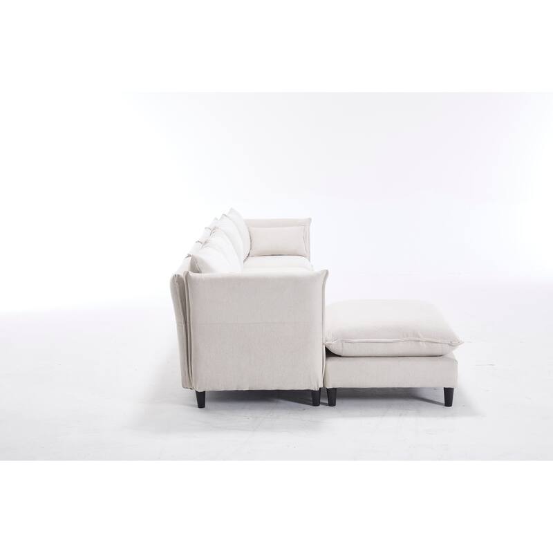 Modular 4-Seater L Shaped Sofa with Movable Ottoman, Beige