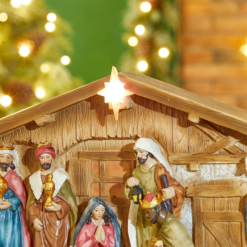 Glitzhome 12.5"L LED Lighted Resin Nativity Scenes