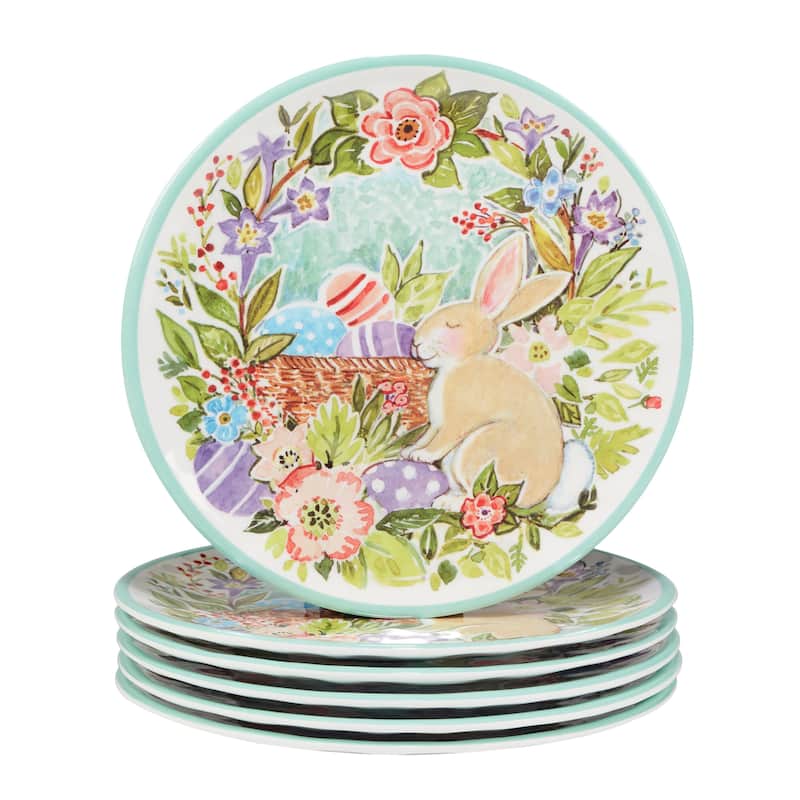 Certified International Joy Of Easter 9" Melamine Salad/Dessert Plates, Set of 6 - 9" Dia.