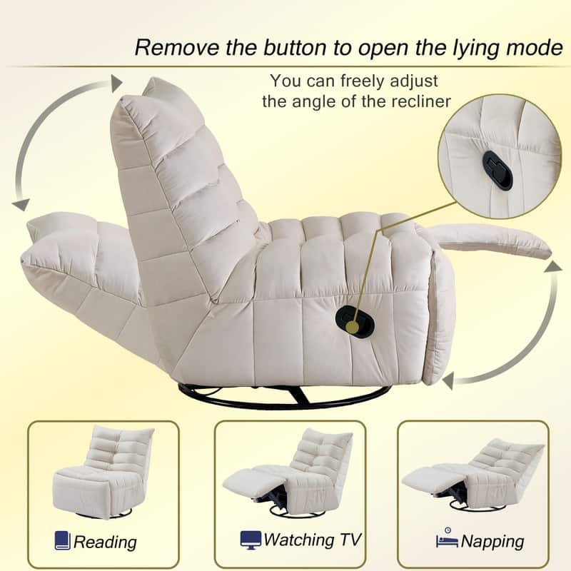 29.1" velvet off-white lazy lift sofa chair with arm pockets