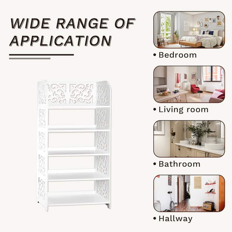 HELLO LAURA Versatile 5-Tier Wood-Plastic Shoe Rack Shoes Tower 15 of pairs of shoe White Finish
