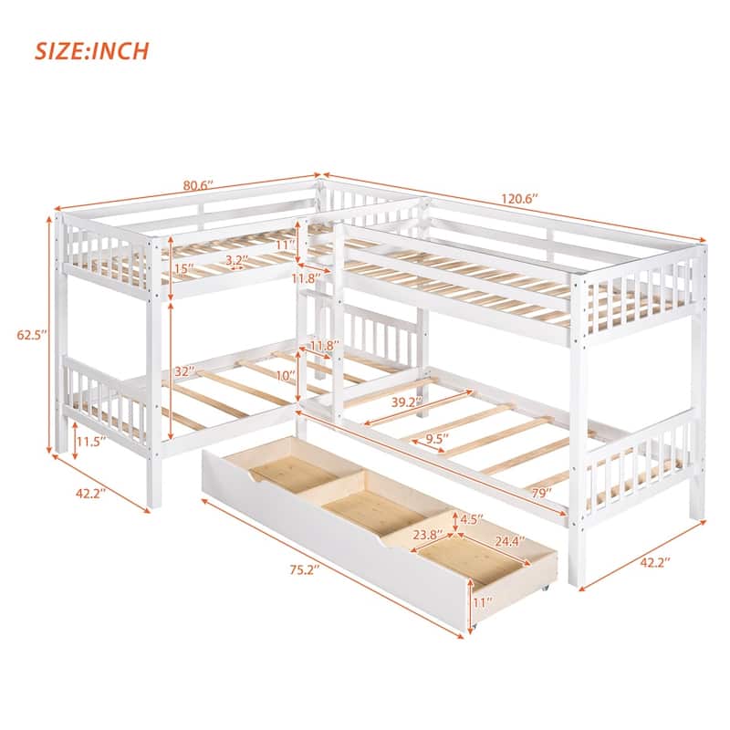 Merax Twin L-Shaped Bunk bed with Drawers