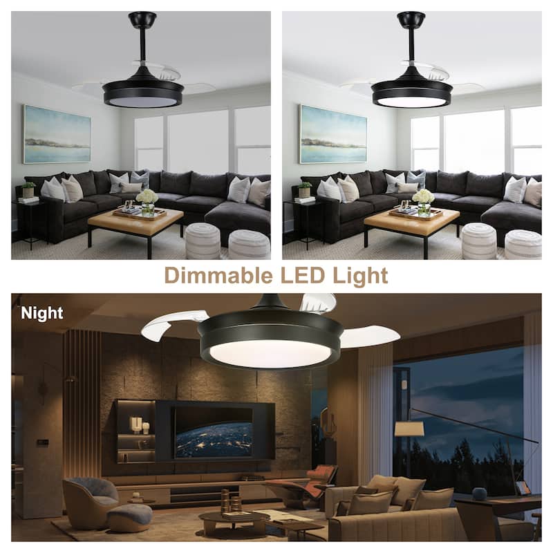 Bella Depot 36" Modern Retractable Ceiling Fan with Dimmable Led Light and Remote, 6-Speed Reversible DC Motor