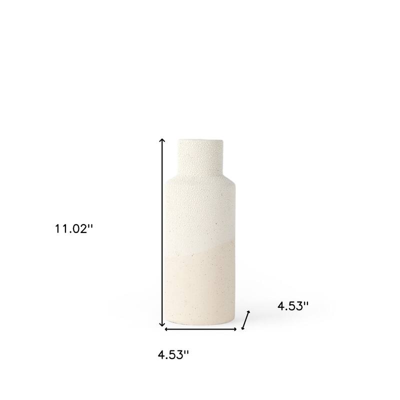 HomeRoots 11" Cream And Off White Color Block Cylinder Ceramic Table Vase