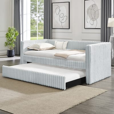 Striped Corduroy Fabric Twin Size Daybed Upholstered Bed