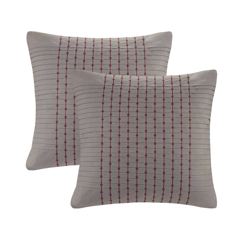 N Natori Cherry Blossom Grey Cotton Sateen 26-Inch Euro Sham with Pleat/ Embroidery Details and Zipper Closure - Grey