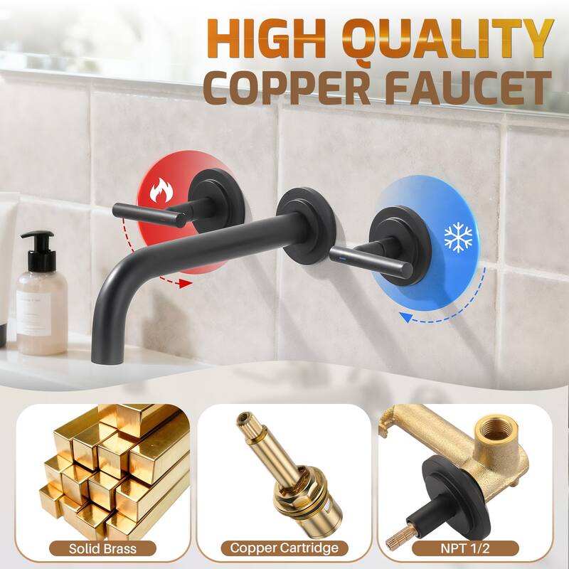 WOWOW Double Handle Wall Mount Bathroom Sink Faucet