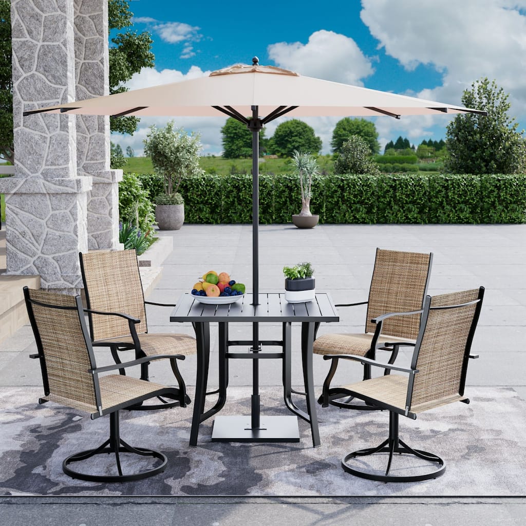 5/7/9-Piece Outdoor Dining Set with 360°Swivel Rocking Chairs, Textilene Seats, Ultra-Comfort Patio Furniture w Umbrella Hole