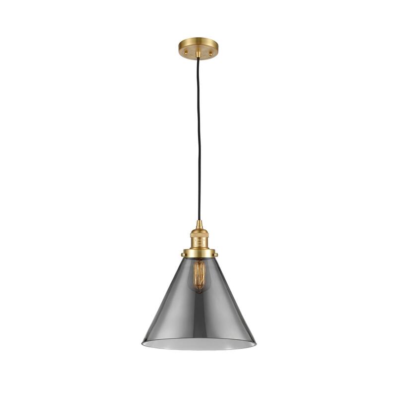 Innovations Lighting Franklin Restoration Cone - 1 Light 12" Cord Hung Mini Pendant - Satin Gold/Light Smoke
