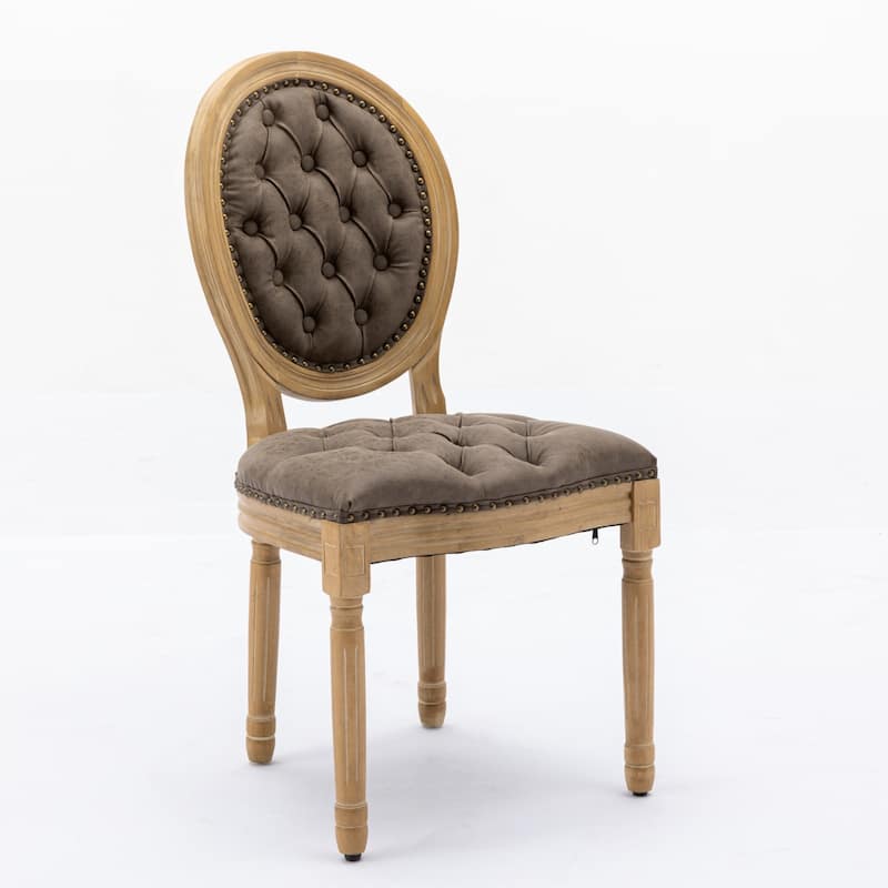 French Dining Chair Set of 2 Leather Upholstered Dining Chair Solid Wood Frame Oval Backrest Side Chair Without Arms