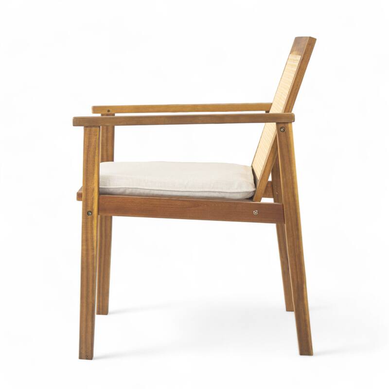 Roomfitters Preston Outdoor Acacia Wood Dining Chairs with Cane Back and Cushions, Teak Set of 2