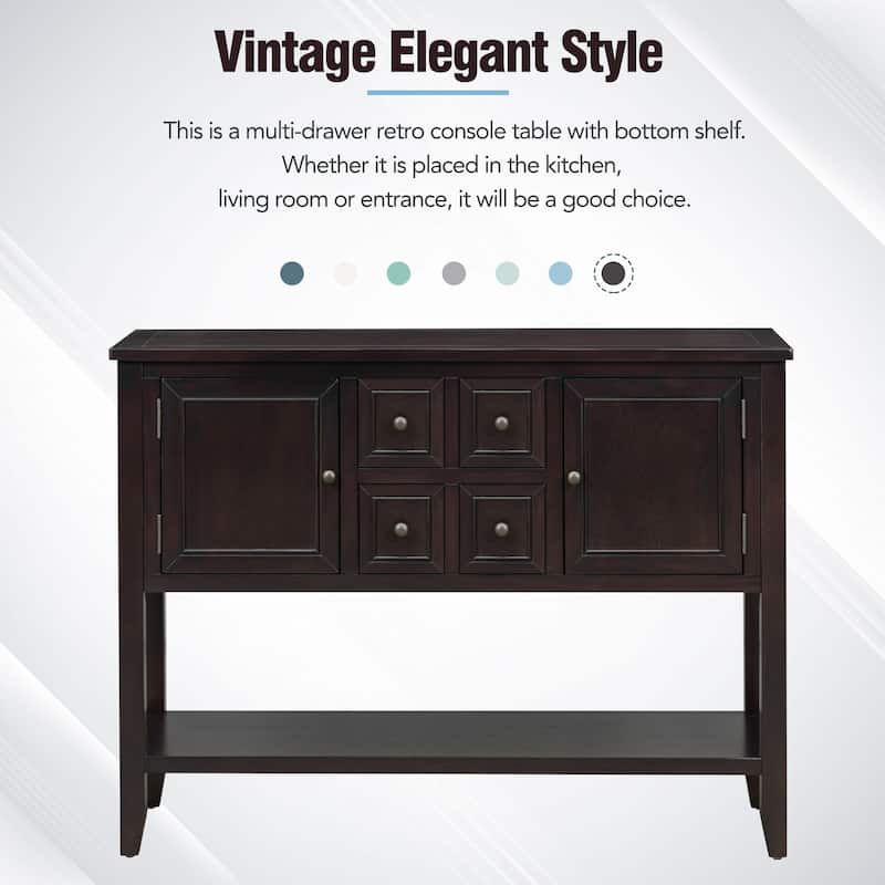 Vintage Console Table with 4 Drawers and Bottom Shelf