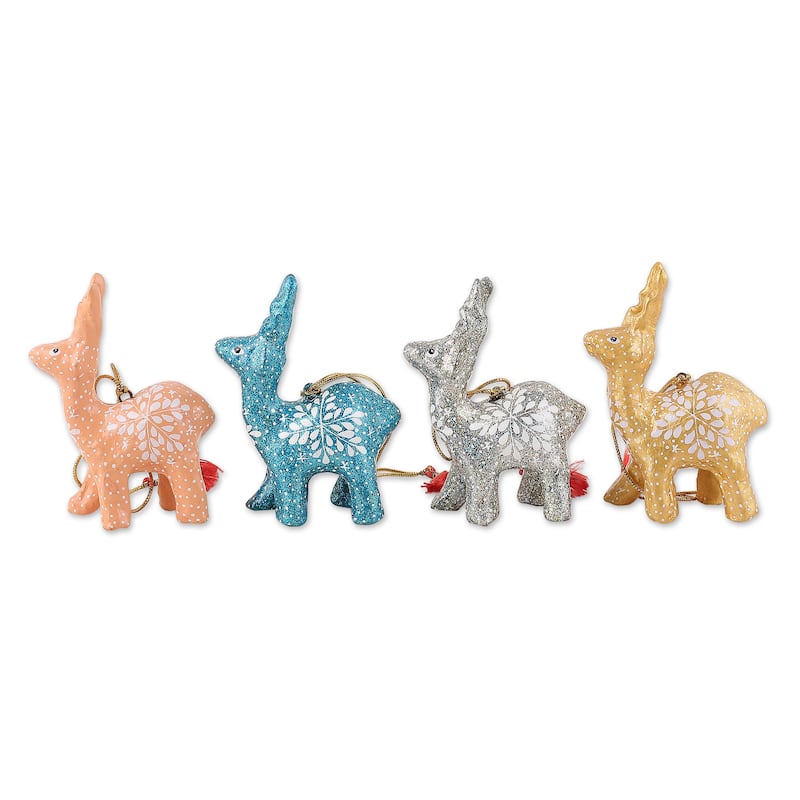 Novica Handmade Celebration Reindeer Papier Mache Ornaments (Set Of 4)