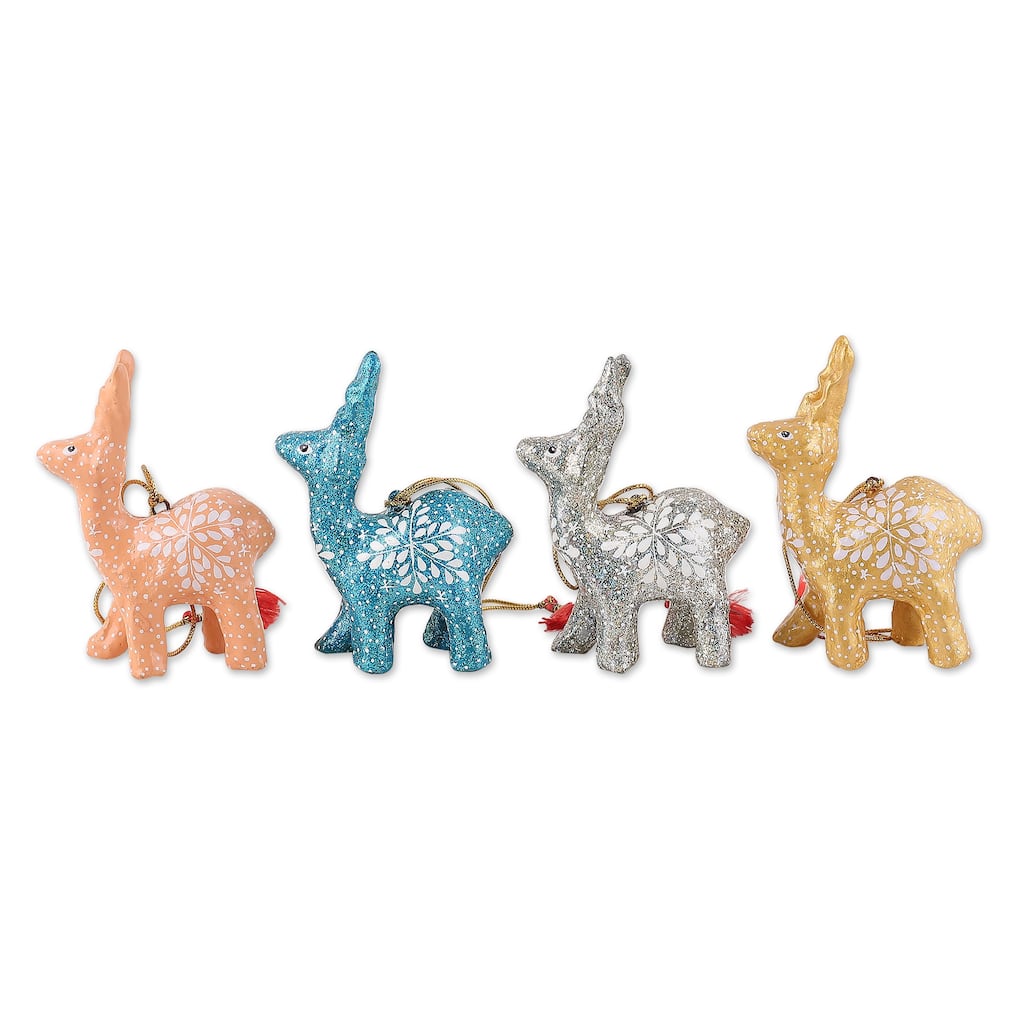 Novica Handmade Celebration Reindeer Papier Mache Ornaments (Set Of 4)