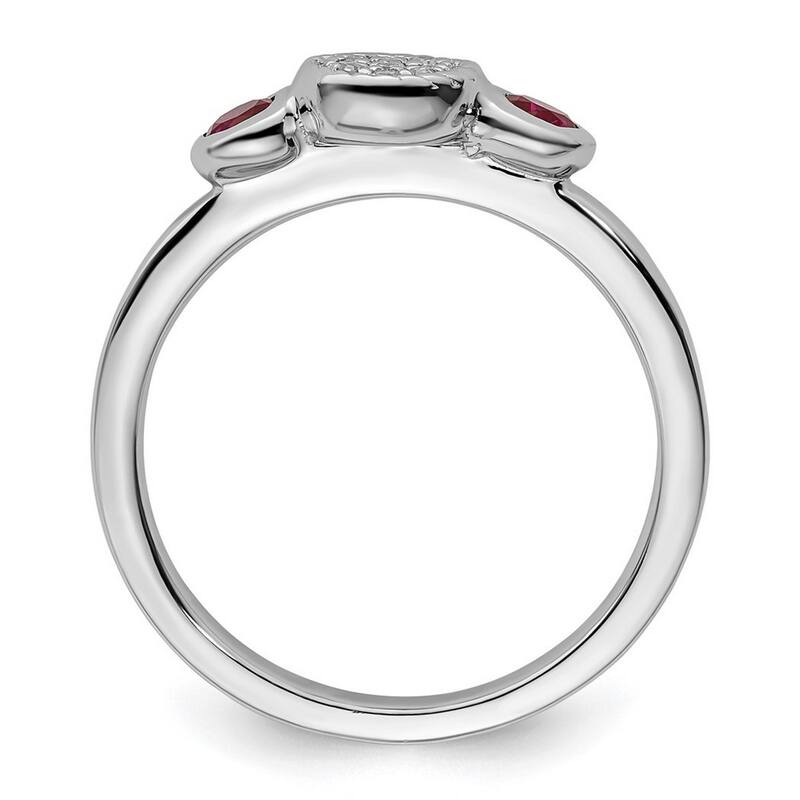 Curata 925 Sterling Silver Bezel Polished Prong set Stackable Expressions Db Round Cr. Ruby and Dia. Ring