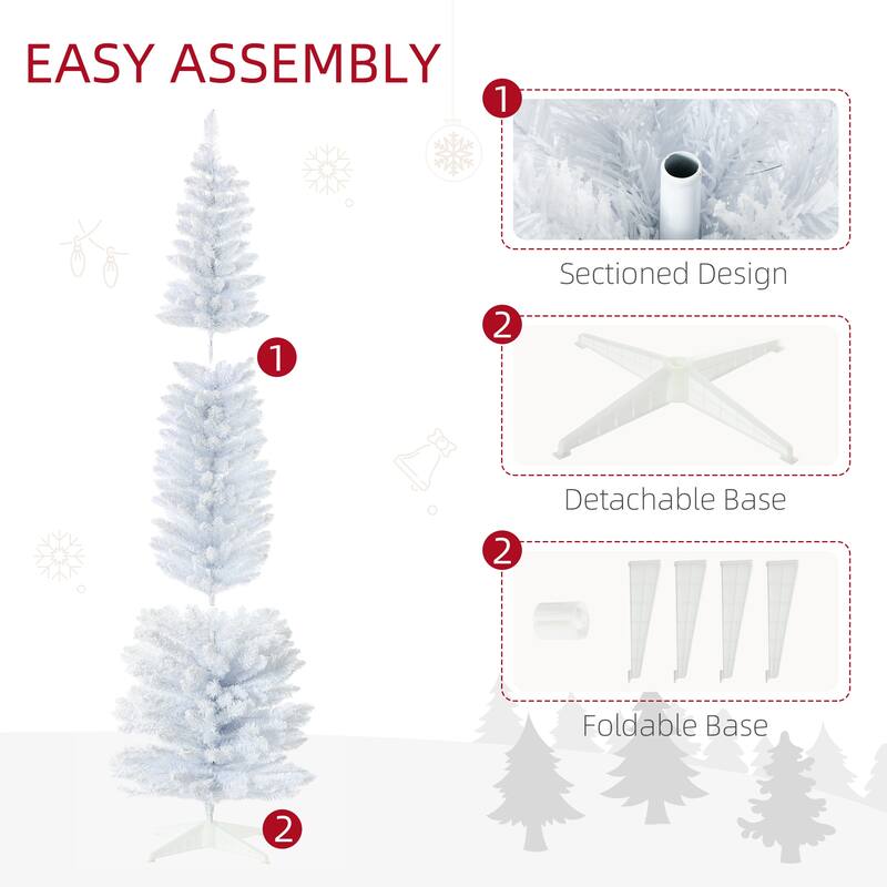 Artificial Snow Flocked Christmas Tree, 7ft Slim Pencil Design, Fire-Safe and Easy Setup