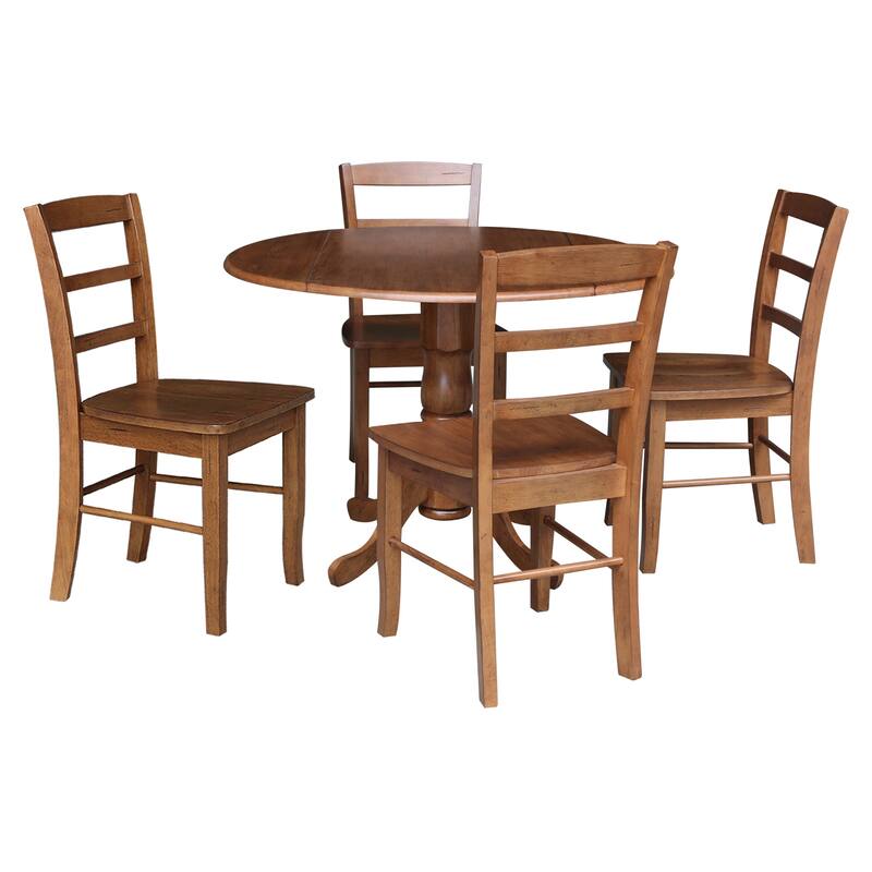 42" Drop Leaf Dining Table with 4 Ladderback Chairs - 5 Piece Set