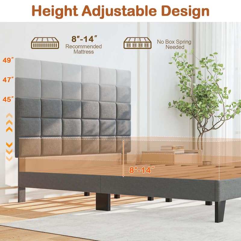 Costway Full/Queen/King Size Bed Frame Modern Linen Fabric Upholstered