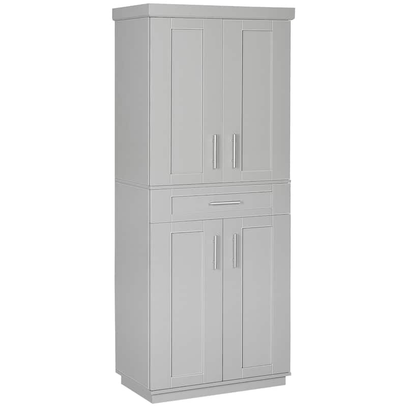 Modern Kitchen Pantry Freestanding Cabinet Cupboard with Doors and Drawer, Adjustable Shelving, Grey - Tan