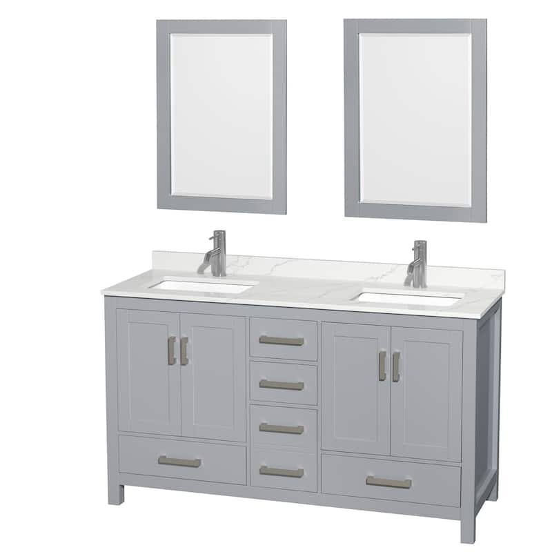 Wyndham Collection WCS141460D-QTZ-UNSM24 Sheffield 60" Free Standing - Gray / Giotto Quartz Top / Brushed Chrome Hardware