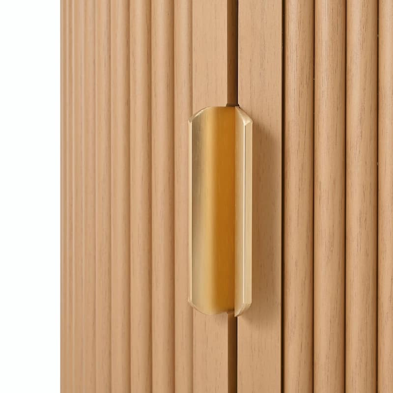 Mid-Century Coffee Table Set with Sliding Tambour Door - Round Fluted End Table with Storage