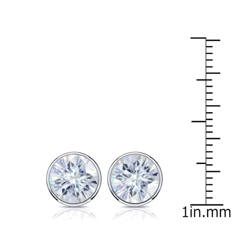 Auriya 14k Gold 3ctw Bezel-set Round Moissanite Stud Earrings - 7.4 mm