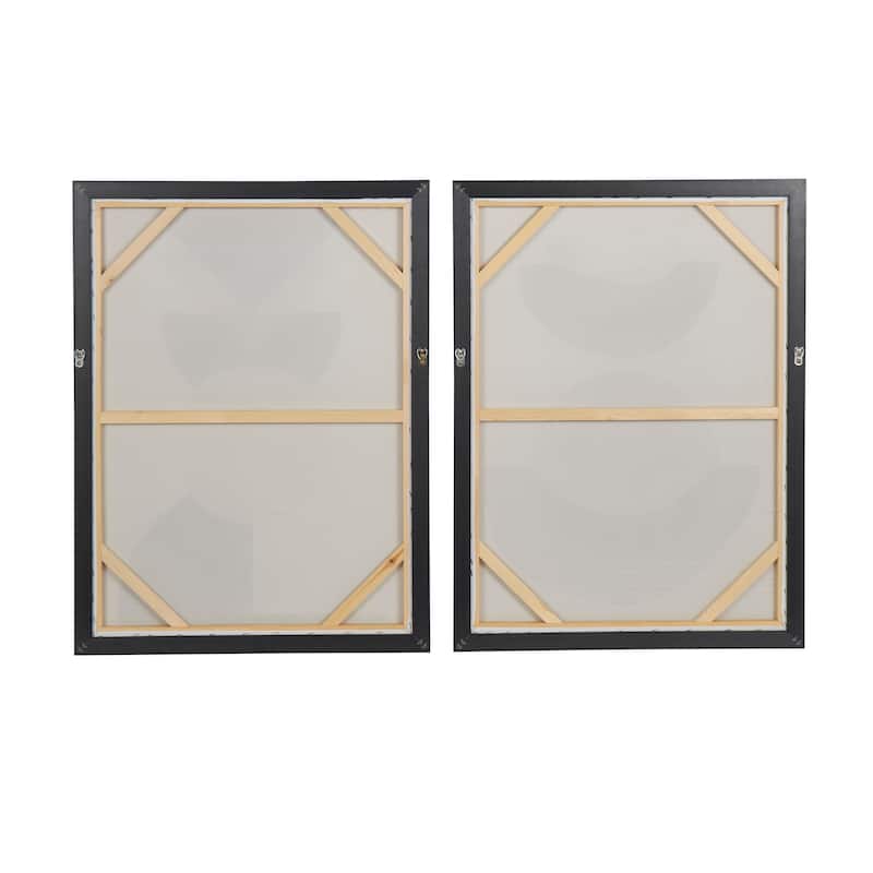 White Canvas Mid Century Modern Geometric Abstract Framed Wall Art with Gold Foil Accents (Set of 2)