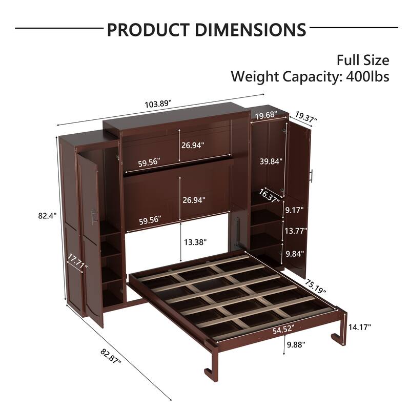 Murphy Bed with Two Wardrobes and Storage Shelf by Harper&Bright Designs