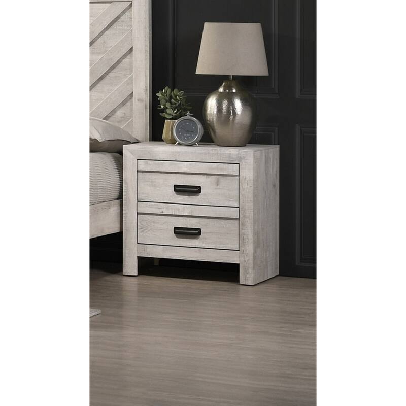 Rustic Beige Nightstand with Two Drawers, Metal Handles - Beige Gray+White