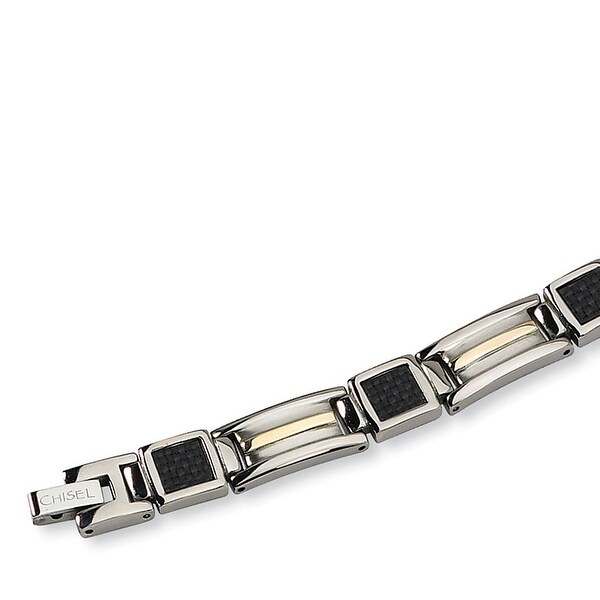 Chisel 14K Gold Inlay, Black Carbon Fiber and Polished Titanium Bracelet - 8.75 Inches