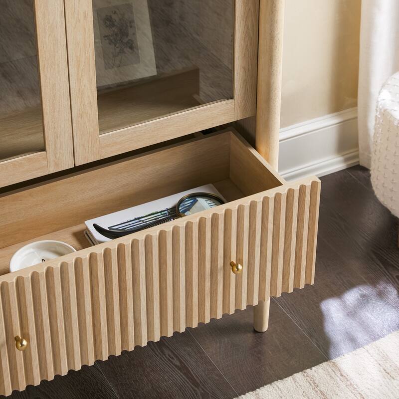 Walker Edison Modern Fluted Glass Bookshelf Cabinet