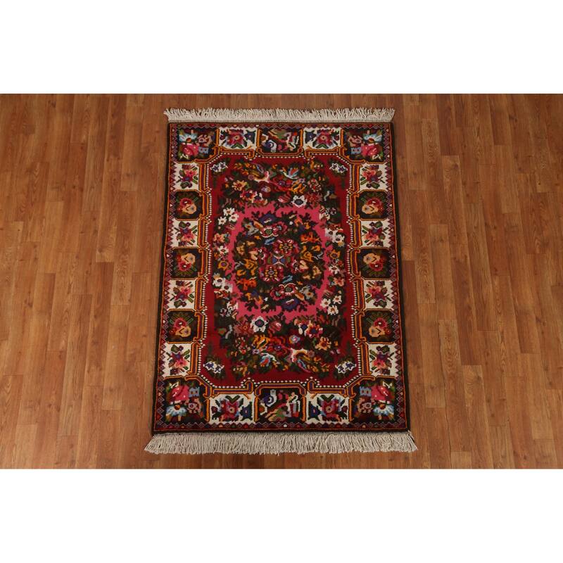 Hand Knotted Oriental 100% Wool Carpet Traditional Floral Pink Bakhtiari Area Rug - 4' 10'' X 3' 6''